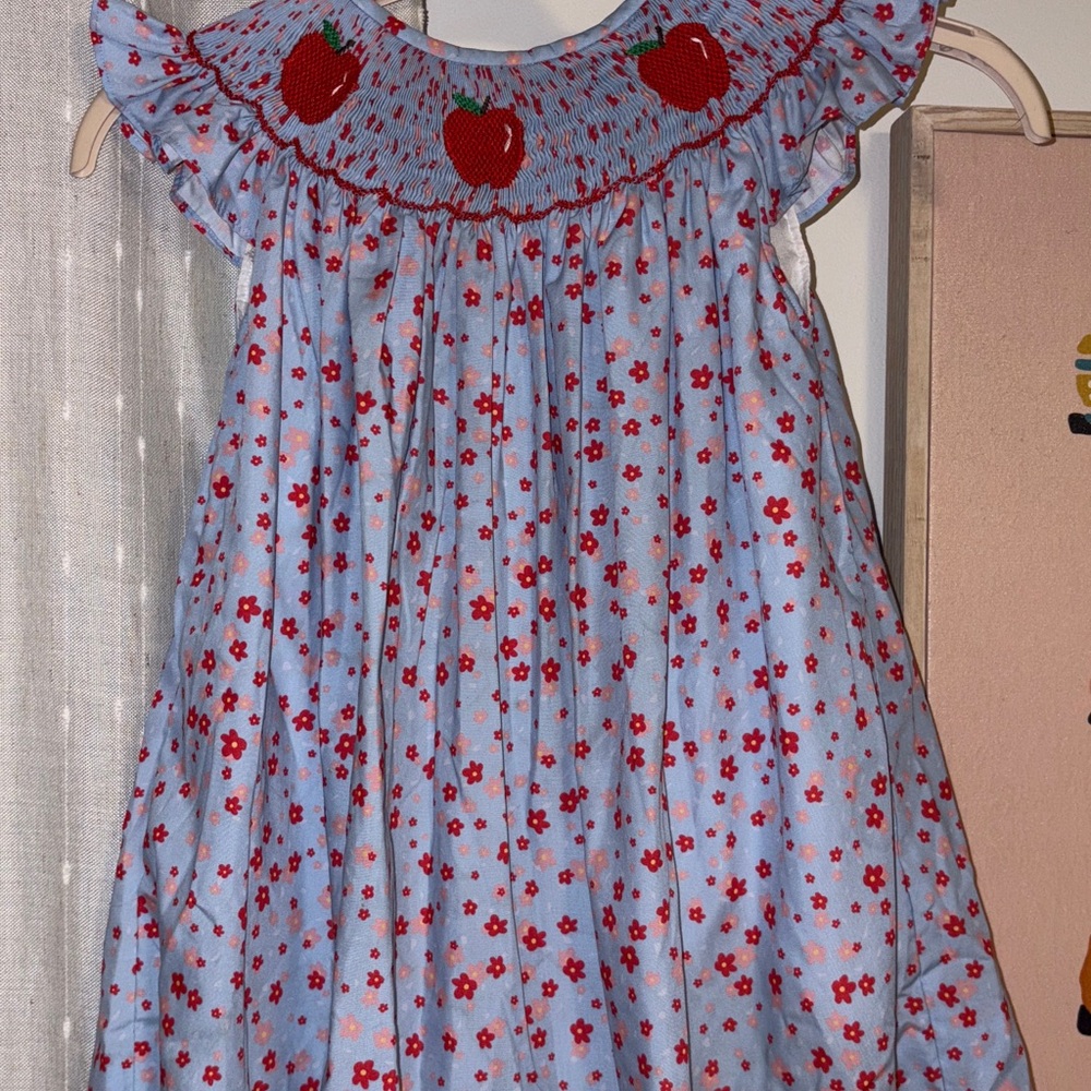 Blue and Red Floral Dress With Embroidery